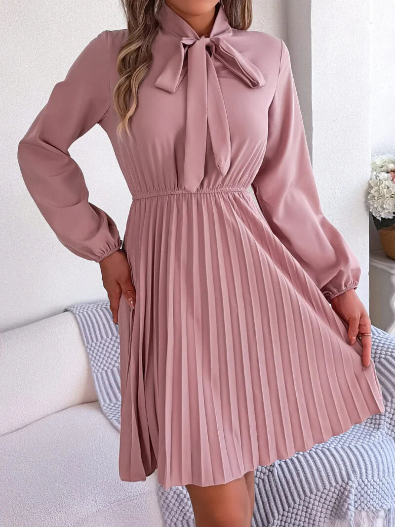 Tie Waist Long Sleeve Pleated Skirt