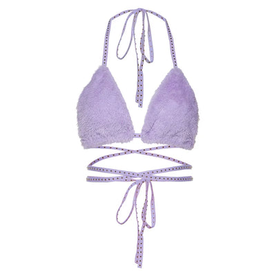 Solid Color Tie Neck Bra