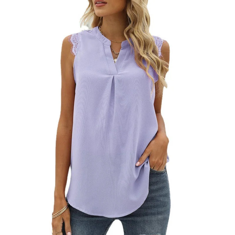 Shirt V Neck Sleeveless Lace Blouse