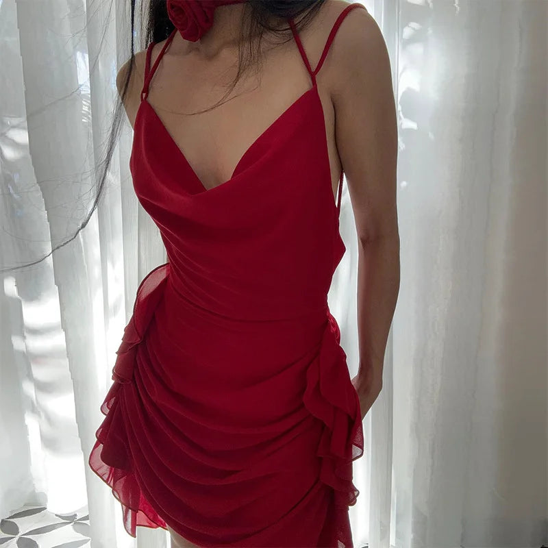 Sexy V-Neck Open Back Dress with Flowers