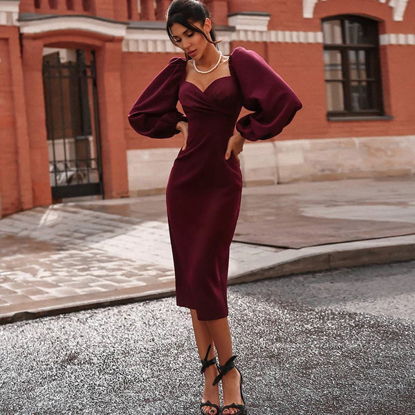 Straight Shoulder Long Sleeve Backless Bodycon Dress