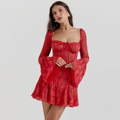 Flared Sleeve Strapless Dress Sexy French Casual Backless Hip Skirt