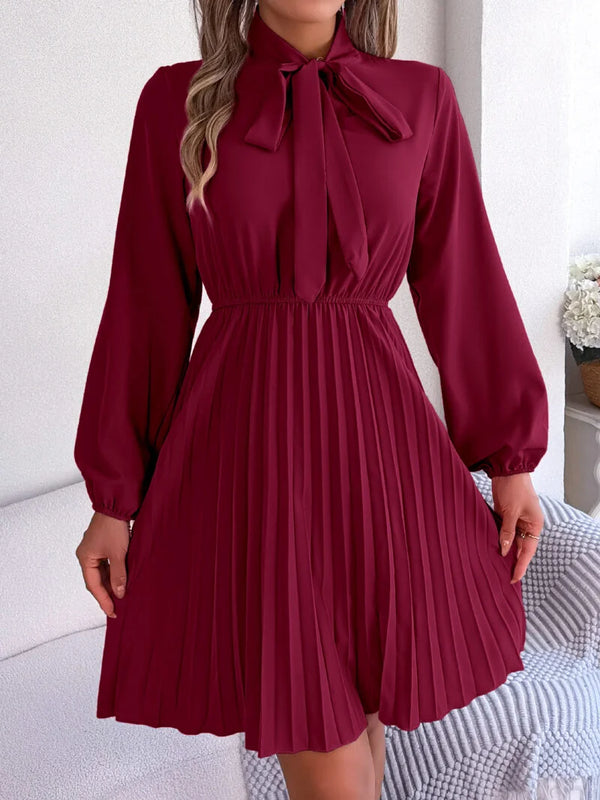 Tie Waist Long Sleeve Pleated Skirt