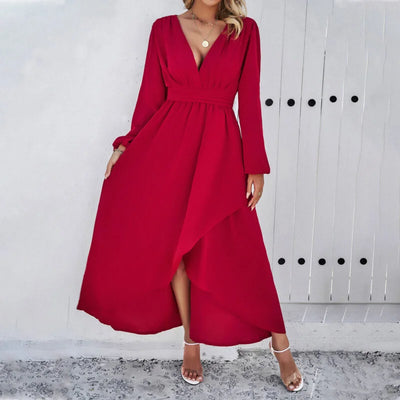Elegant Long Open Leg Solid Color Dress