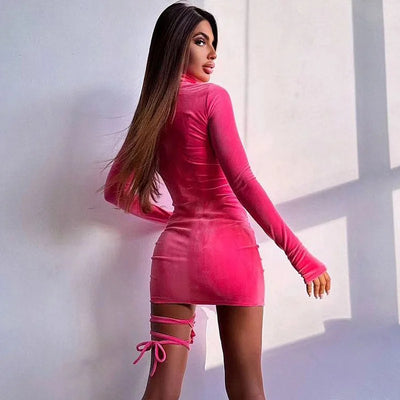 Flower Decorated Long Sleeved Buttocks Wrapped Dress