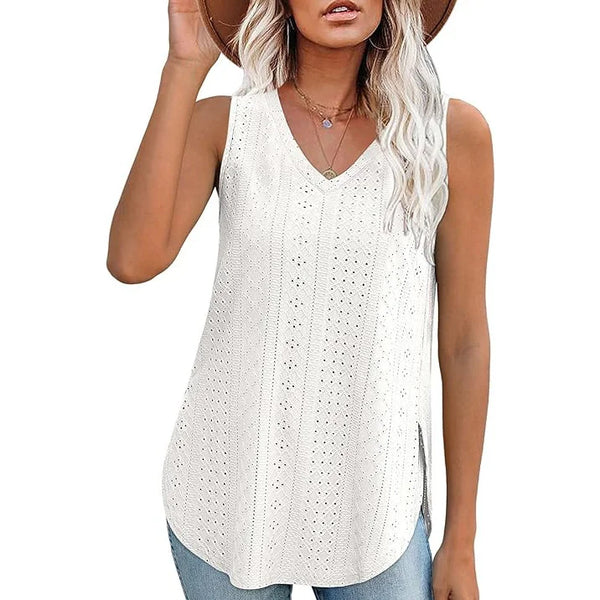 Pure Color V Neck Split T-Shirt Vest