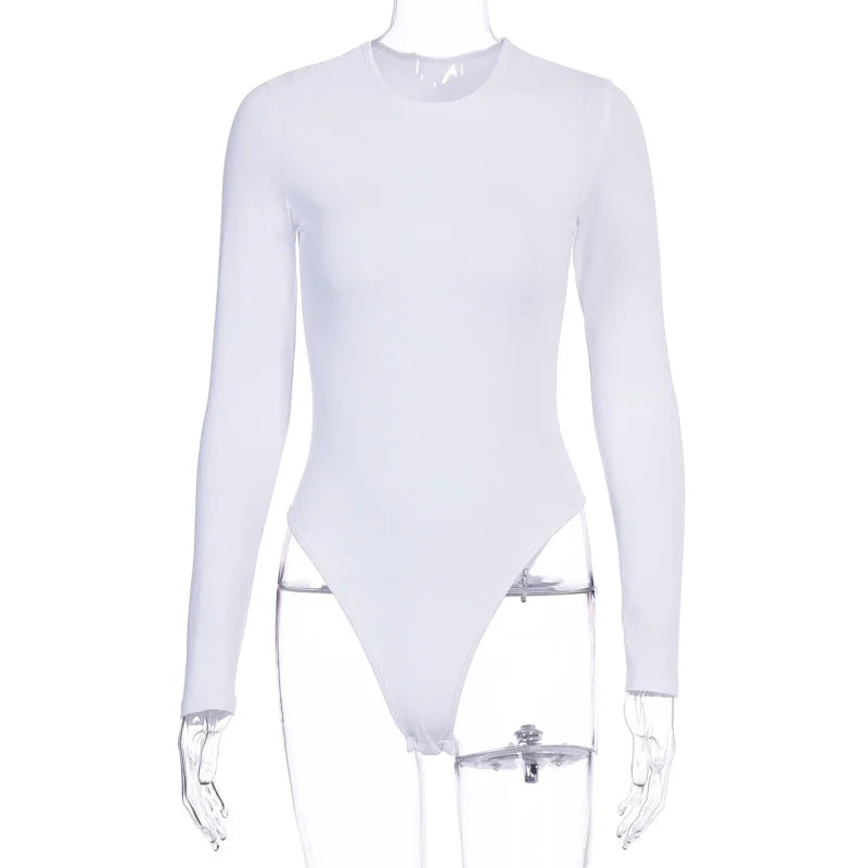 Solid Color Slim Round Neck Long Sleeve Base Jumpsuit