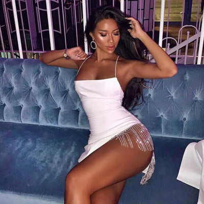 Pendant Hem Suspender Neck Sexy Backless Dress Woman