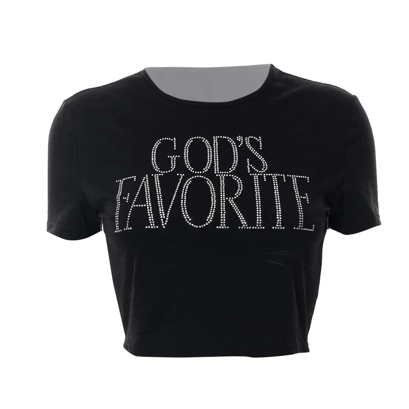 T-shirt With Exposed Navel With Diamonds