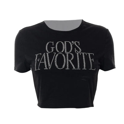 T-shirt With Exposed Navel With Diamonds