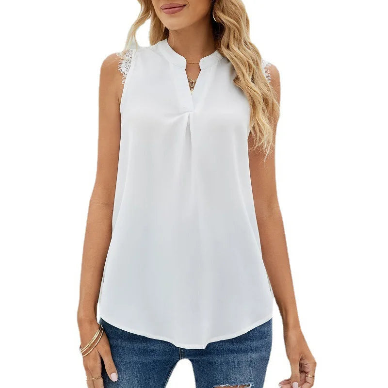 Shirt V Neck Sleeveless Lace Blouse
