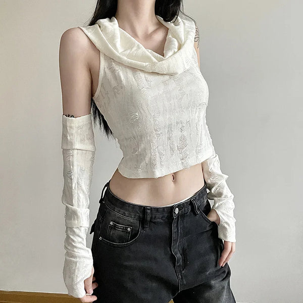 Clothing Solid Color Slim Crop Top Street Fashion Hooded Sleeveless Vest Women