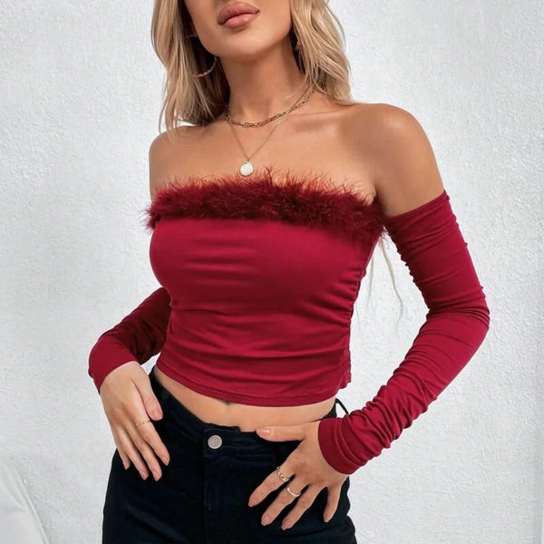 Long Sleeved Top With A Straight Neckline And A Straight Shoulder Top