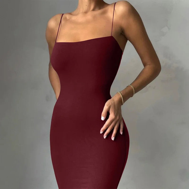 Elegant Camisole Long Dress Fashionable Slim Fitting Dress For Women