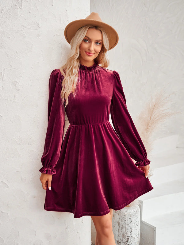 Velvet Solid Color Waist Dress